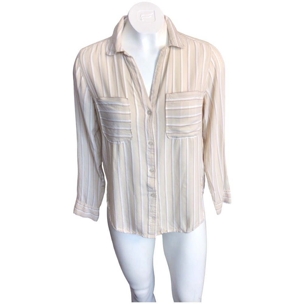 Abercrombie & Fitch Beige Striped Button-Down Dad Shirt